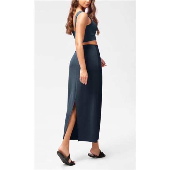 Soft Maxi Skirt, Casual Long Pencil Skirts Dark Blue - Picture 3 of 5